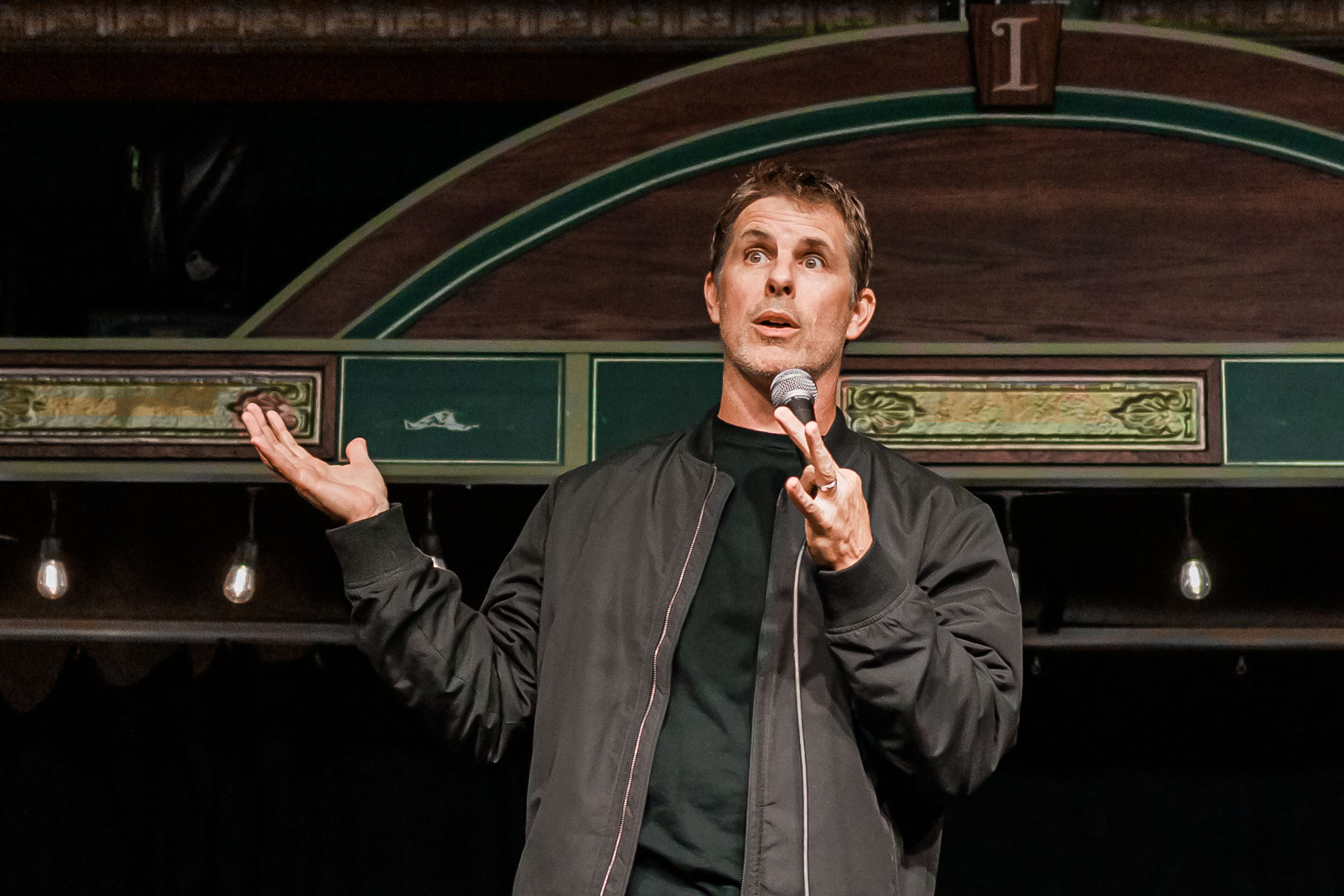 Nathan Timmel, corporate comedian performing at historic theater